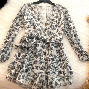Black and white floral romper